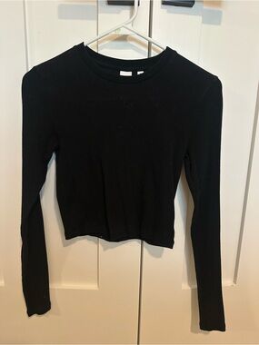 TNA Black Long Sleeve Crop Ribbed Top
